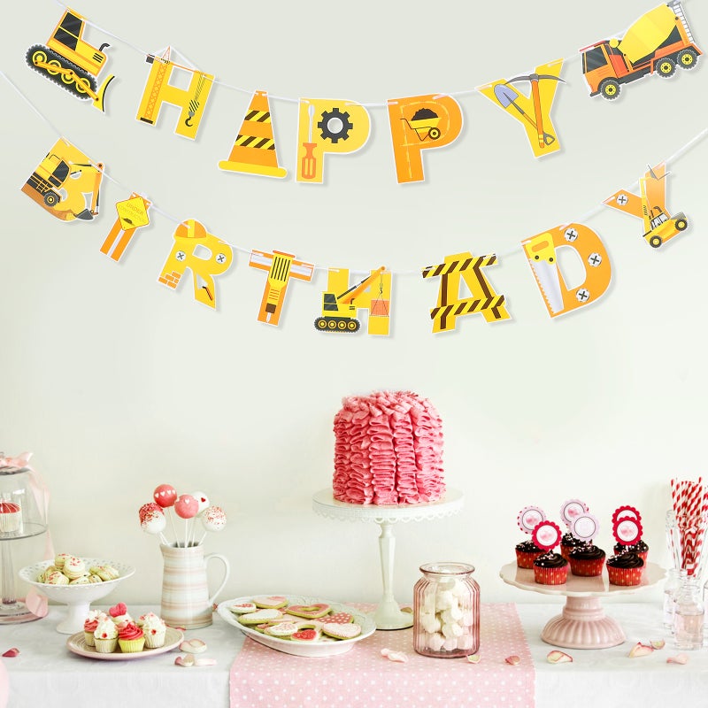 1 Set Construction Vehicle Banner Birthday Cake Topper Birthday Party Decor - Image 4