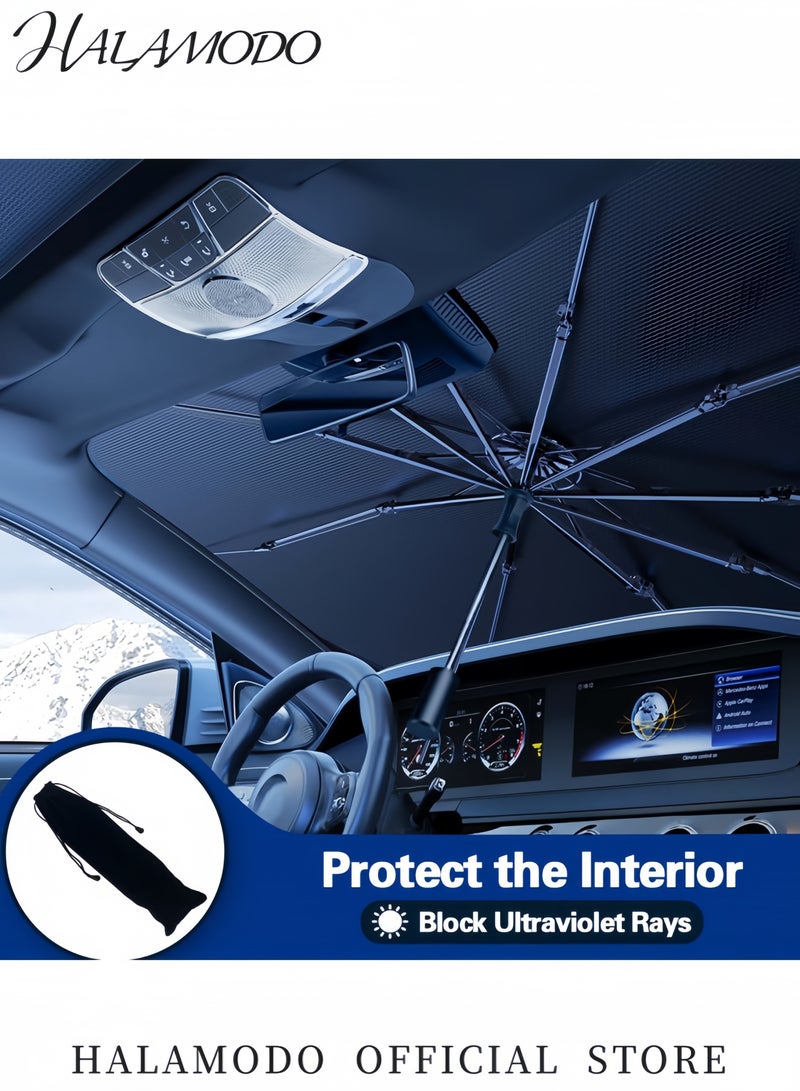 HALAMODO Car Windshield Sun Shade Umbrella Foldable UV Blocker Sun Visor Front Window Heat Insulation Reflective Auto Shade for SUV Truck Sedan Dashboard Protector Sunshade Cover - Image 4