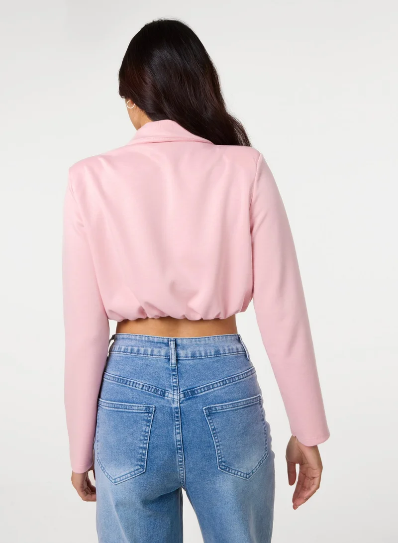 بينك فانيلا Crop One Button Puffball Blazer Jacket