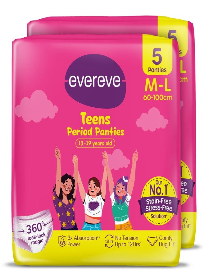 Evereve Teens Period Panties, M-L 5Pcs Pack of 2 (for 13-19 yrs old), 360° Anti-Leak Protection, up to 12hrs Absorbency, Heavy Flow Care, Ideal for School & Overnight Use, Comfy Hug Fit - Image 1