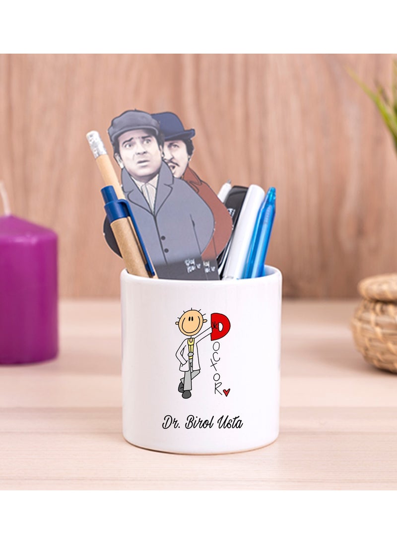 Hediye Dükkanı Gift Shop Personalized Doctor Caricature Ceramic Pen Holder 