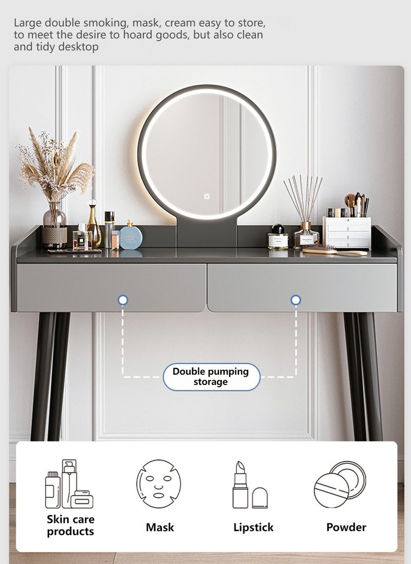 Sharpdo Home Bedroom Dressing Table Storage Cabinet with LED Hd Makeup Mirror, 2 Drawers 100*40*116CM - Image 5