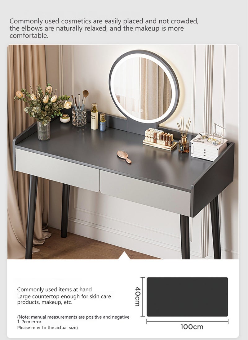 Sharpdo Home Bedroom Dressing Table Storage Cabinet with LED Hd Makeup Mirror, 2 Drawers 100*40*116CM - Image 2