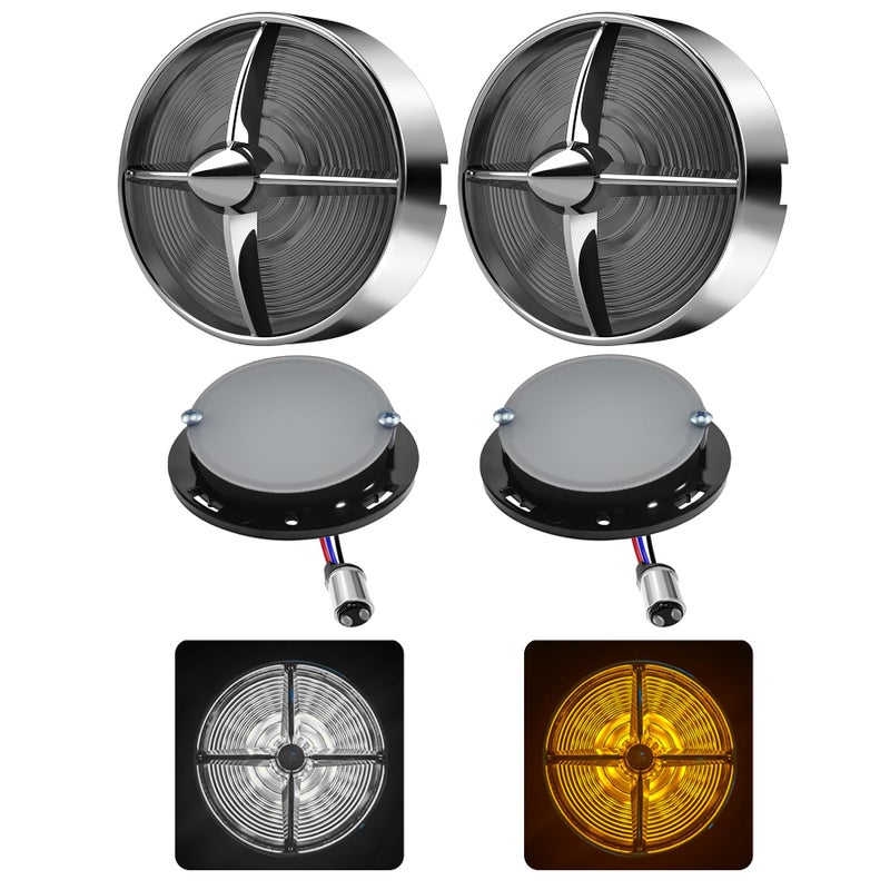 FATECIM 3 14 1157 LED Front Turn Signals Blinkers Indicators Amber White Light with Turbine Smoke Lens for Harley Touring Road Glide Road King Electra Glide Heritage Fatboy Softail Springer