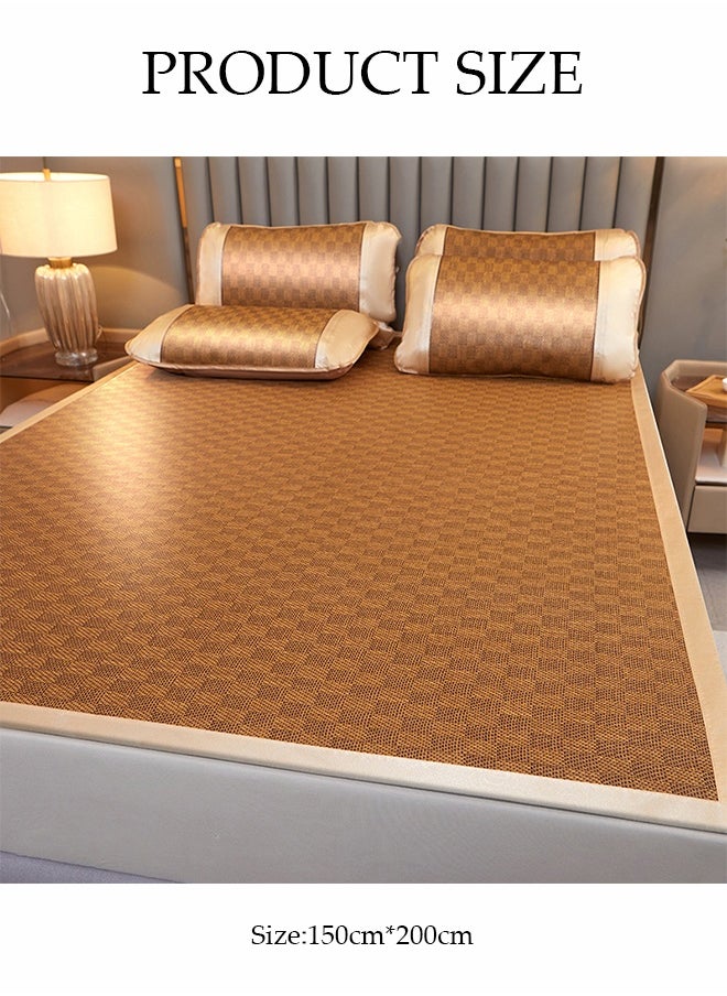 DUNISO Summer Sleeping Pad 3 Piece Set (1 Mattress + 2 Pillowcases) ，Ice Silk Cool Mat，Foldable Soft Cooling Mat，Antibacterial and Bacteriostatic,1.5*2.0M,Classic Grid Brown  - Image 2