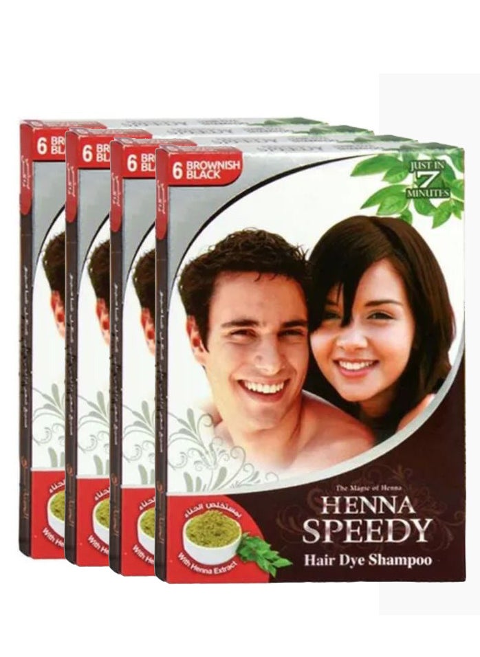 Henna Speedy Pack Of 4 Hair Dye Shampoo Brownish Black 4 X 30ml  - Image 1