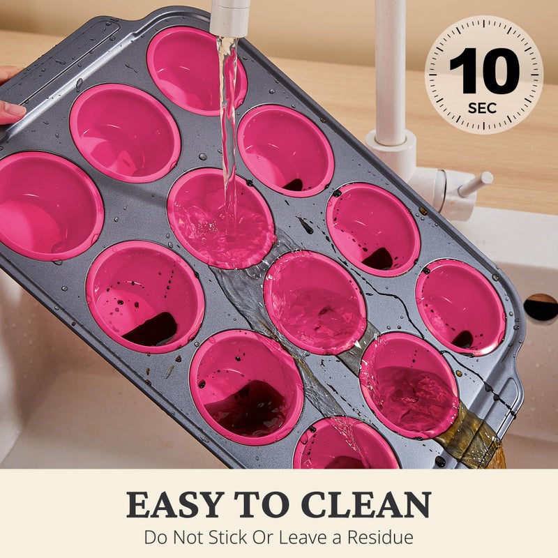 BRONYPRO Silicone Muffin Pans for Baking with Metal Frame, Egg Bite Molds, Cupcake Pans 12 Regular Size, Muffin Tins Easy to Pop Nonstick Non Toxic Bakeware for Oven,Rose Pink - Image 5