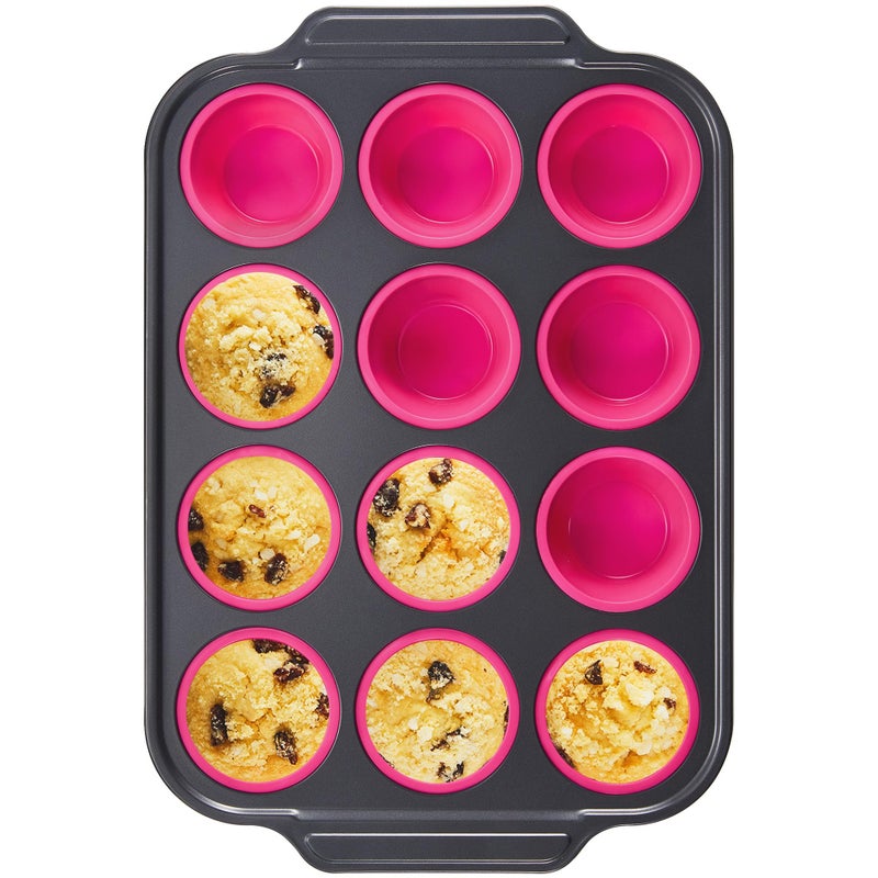 BRONYPRO Silicone Muffin Pans for Baking with Metal Frame, Egg Bite Molds, Cupcake Pans 12 Regular Size, Muffin Tins Easy to Pop Nonstick Non Toxic Bakeware for Oven,Rose Pink - Image 1