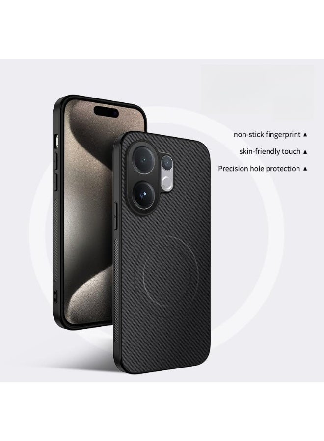general Magnetic Case Compatible with Vivo V60 5G Leather Case Carbon Fiber Texture Anti-Fall Shockproof Protective Back Cover Built-in Magnet Fits Car Mount Holder - Image 2
