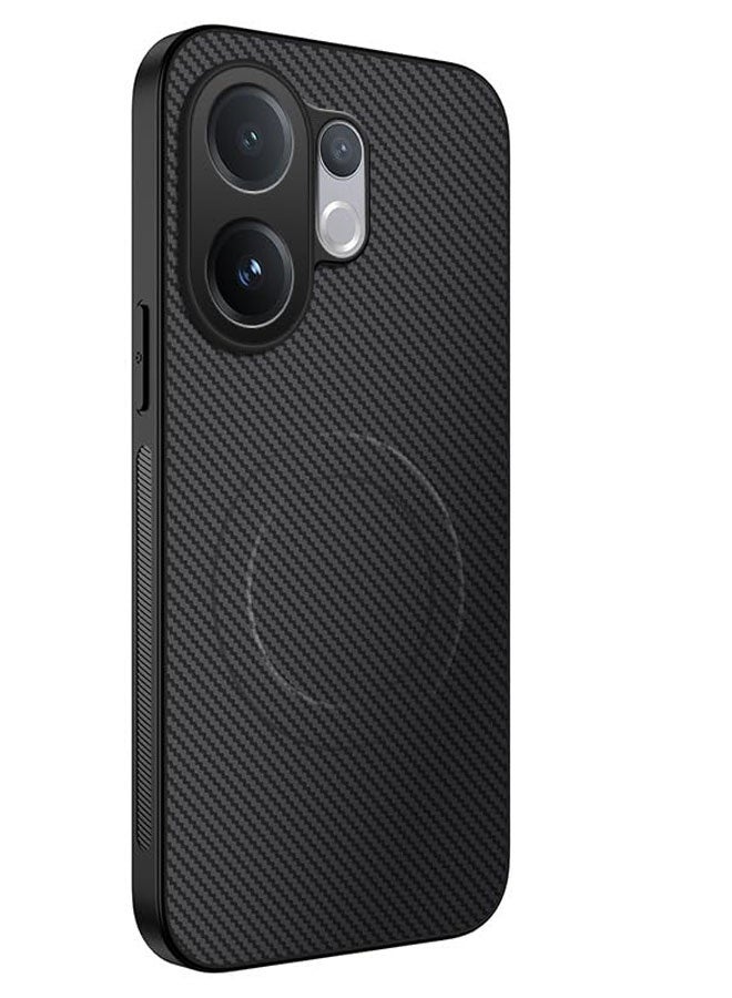 general Magnetic Case Compatible with Vivo V60 5G Leather Case Carbon Fiber Texture Anti-Fall Shockproof Protective Back Cover Built-in Magnet Fits Car Mount Holder - Image 1