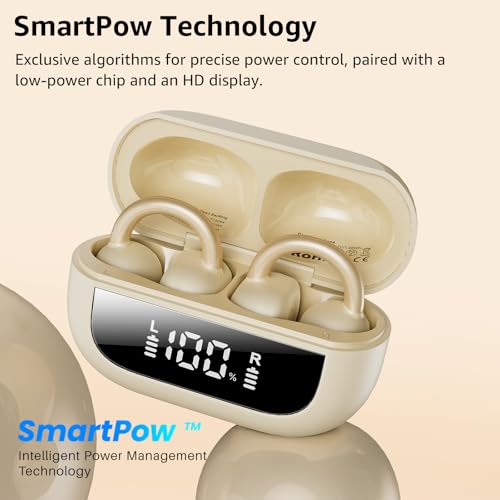 TOZO سماعات أذن مفتوحة TOZO OpenEarRing، سماعات أذن لاسلكية خفيفة الوزن ومريحة، 40 ساعة تشغيل بتقنية بلوتوث 5.4 مع تصميم عرض رقمي ذكي مناسب للرياضة والجري، لون كاكي - Image 3