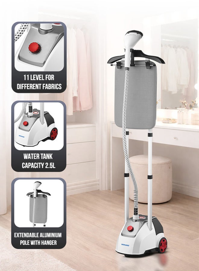 SONASHI Garment Steamer – 2.5L Water Tank, 11 Steam Levels | 33–39g/min Steam Flow | Adjustable Iron Board, Auto Power Off & Overheat Protection | 2.5 L 2000 W SGS-328 White - Image 2