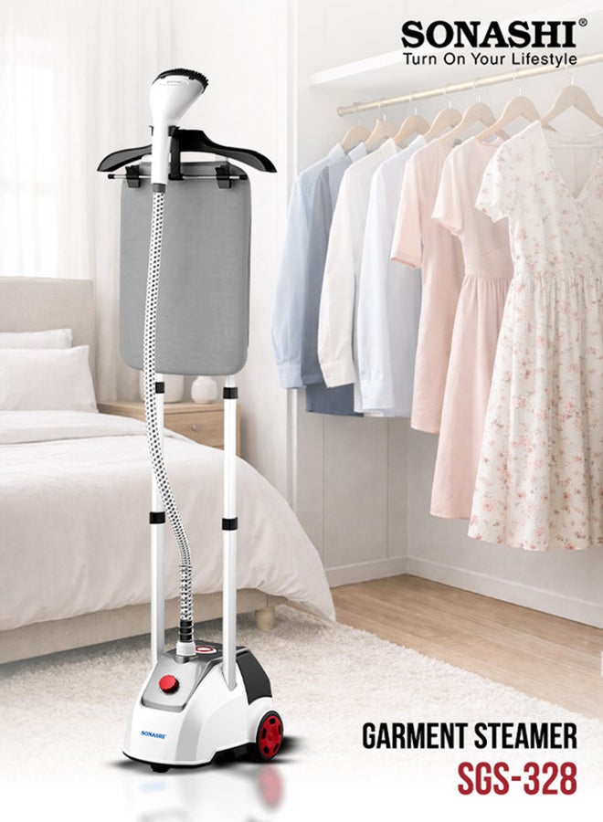 SONASHI Garment Steamer – 2.5L Water Tank, 11 Steam Levels | 33–39g/min Steam Flow | Adjustable Iron Board, Auto Power Off & Overheat Protection | 2.5 L 2000 W SGS-328 White - Image 1