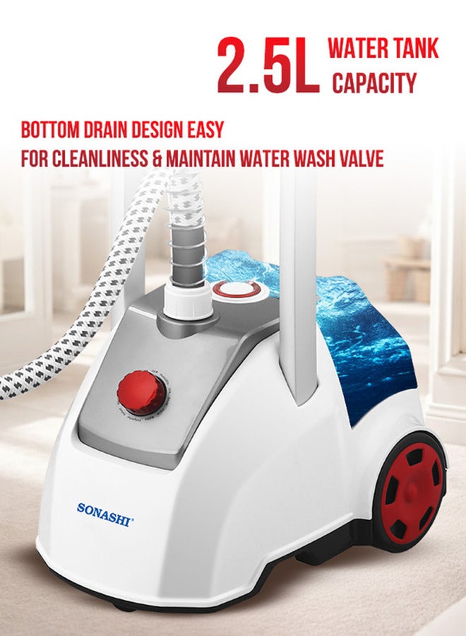 SONASHI Garment Steamer – 2.5L Water Tank, 11 Steam Levels | 33–39g/min Steam Flow | Adjustable Iron Board, Auto Power Off & Overheat Protection | 2.5 L 2000 W SGS-328 White - Image 4