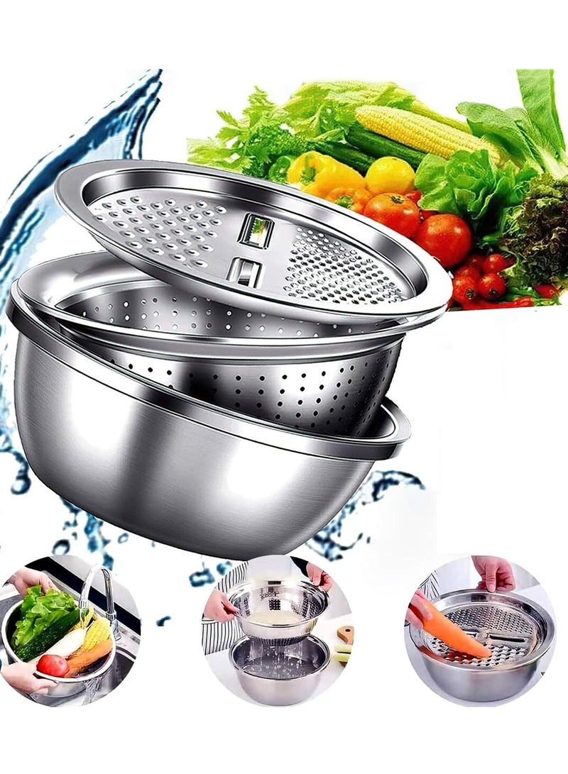 DIOTTI 5-in-1 Multifunctional Stainless Steel Grater, Vegetable Cutter, Drain Basket, Rice Basket, and Salad Bowl for Kitchen and Household Use - Image 1