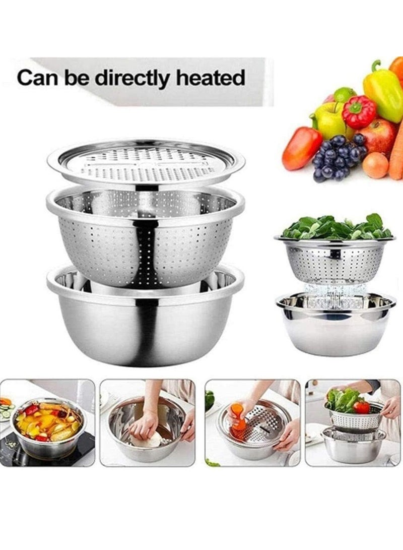 DIOTTI 5-in-1 Multifunctional Stainless Steel Grater, Vegetable Cutter, Drain Basket, Rice Basket, and Salad Bowl for Kitchen and Household Use - Image 2