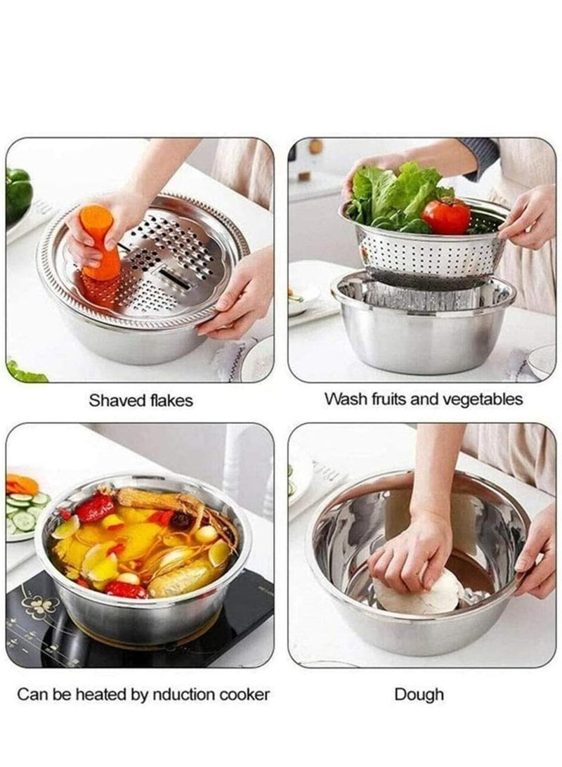 DIOTTI 5-in-1 Multifunctional Stainless Steel Grater, Vegetable Cutter, Drain Basket, Rice Basket, and Salad Bowl for Kitchen and Household Use - Image 3