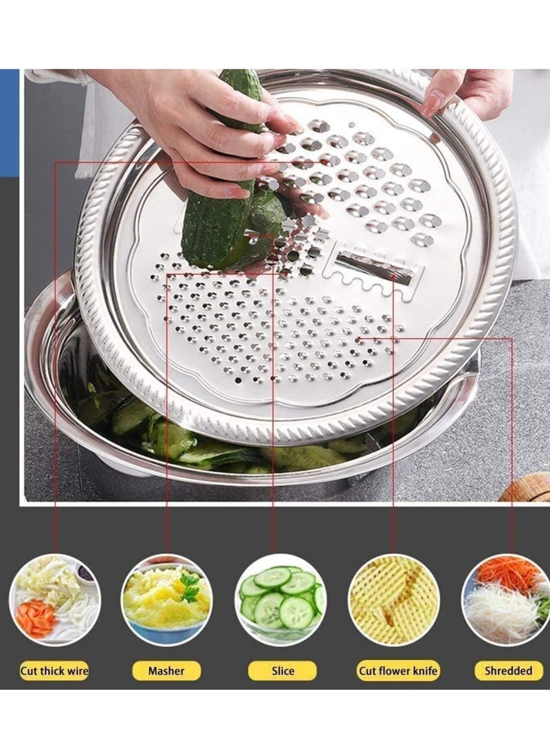 DIOTTI 5-in-1 Multifunctional Stainless Steel Grater, Vegetable Cutter, Drain Basket, Rice Basket, and Salad Bowl for Kitchen and Household Use - Image 4