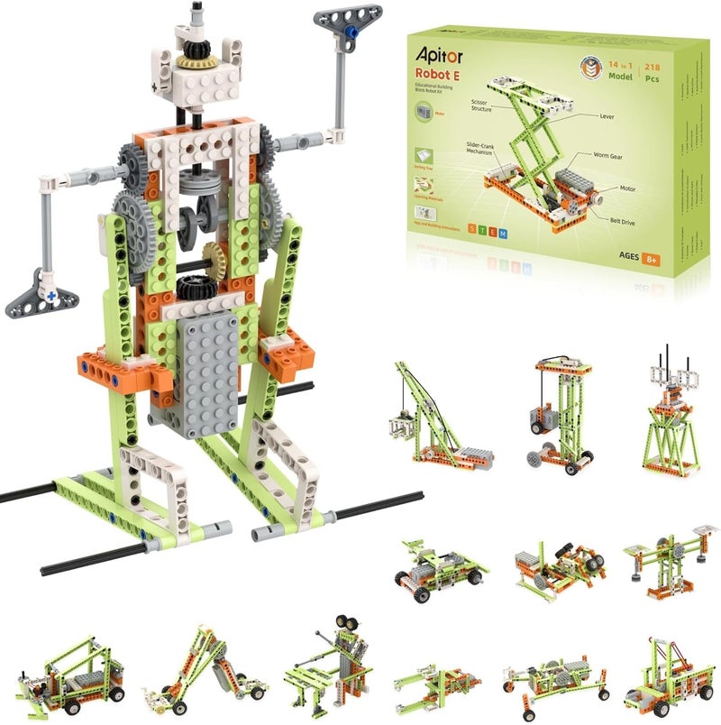 أبيتور مجموعة أبيتور روبوت إي STEM للأطفال من سن 8 إلى 12 عامًا (صبي وفتاة)، ألعاب بناء كهربائية 14 في 1 مع مواد تعليمية، مجموعة بناء علمية تعليمية DIY للأطفال من 8-10 و10-12 عامًا، هدية عيد الميلاد وعيد الميلاد - Image 1