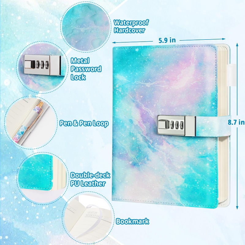 Beadsky Diary with Lock for Girls Age 8-12, A5 Sectet Journal with Lock, 192 Pages Password Notebook Lock Diary with Pen, Preppy Aesthetic Journals Cute Stuff Birthday Gifts for Teen Girls & Women - Image 2
