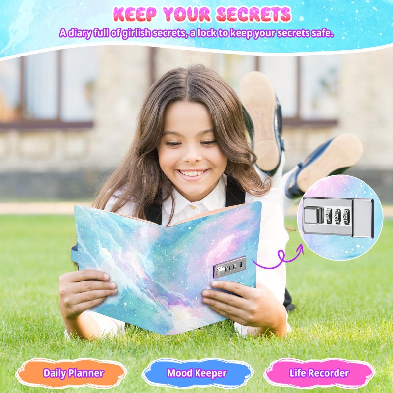 Beadsky Diary with Lock for Girls Age 8-12, A5 Sectet Journal with Lock, 192 Pages Password Notebook Lock Diary with Pen, Preppy Aesthetic Journals Cute Stuff Birthday Gifts for Teen Girls & Women - Image 3