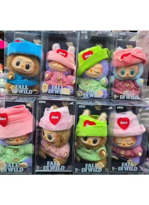 Second Generation Blind Box Labubu Pendant Clothes Sit Pull Cloth Party Doll Powder Sweater Hat Shoe Accessories-Color:7 Colors Of Dolls [6 Colors Of Clothes Randomly Distributed] Set Of 7 Pieces-Height:15cm