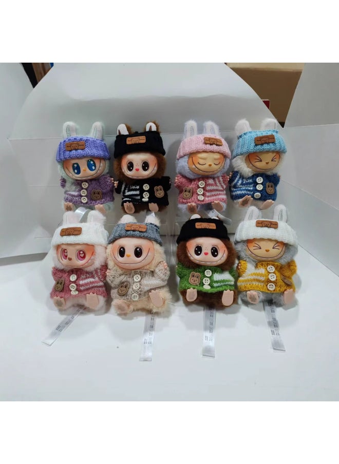 null - Second Generation Blind Box Labubu Pendant Clothes Sit Pull Cloth Party Doll Powder Sweater Hat Shoe Accessories-Color:7 Colors Of Dolls [6 Colors Of Clothes Randomly Distributed] Set Of 7 Pieces-Height:15cm - Image 1
