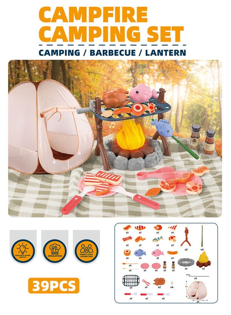 جني ثروة 39 قطعة ألعاب مطبخ للأطفال، ألعاب شواء تخييم محاكاة لنار المخيم، مع صوت وإضاءة. - Image 1