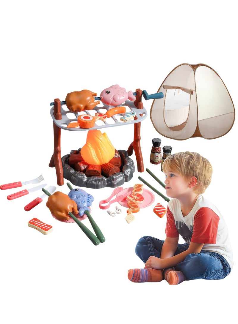 جني ثروة 39 قطعة ألعاب مطبخ للأطفال، ألعاب شواء تخييم محاكاة لنار المخيم، مع صوت وإضاءة. - Image 2