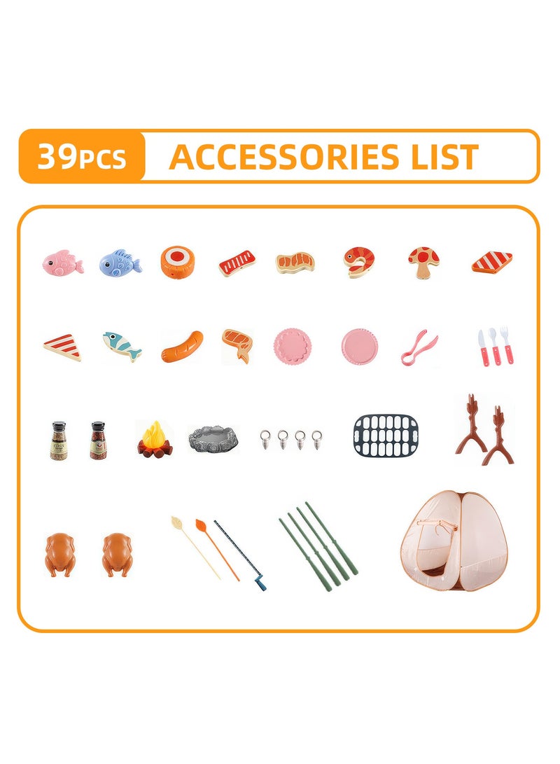 جني ثروة 39 قطعة ألعاب مطبخ للأطفال، ألعاب شواء تخييم محاكاة لنار المخيم، مع صوت وإضاءة. - Image 5