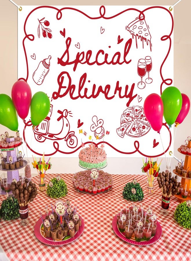 Ramciyo Special Delivery Pizza Baby Shower Backdrop, Italian Pizza Baby Shower Decor, Slice Slice Baby Welcome Party Banner, 7 * 5Ft - Image 4
