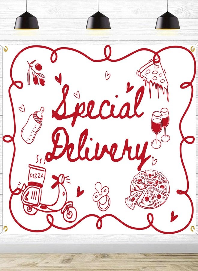 Ramciyo Special Delivery Pizza Baby Shower Backdrop, Italian Pizza Baby Shower Decor, Slice Slice Baby Welcome Party Banner, 7 * 5Ft - Image 1