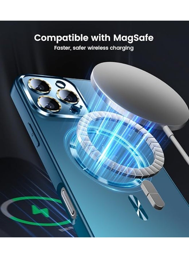 Compatible with Magnetic for iPhone 15 Pro Max Case, Built-in Camera Lens Protector, Compatible with MagSafe, Slim AG Matte Phone Case [Military-Grade Protection] Silicone Cover, Blue - Image 1
