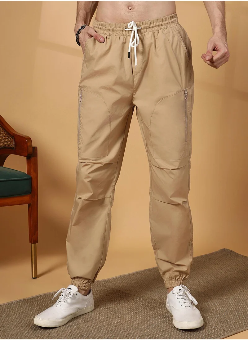 Campus Sutra Men's Khaki Brown Parachute Utility Trousers