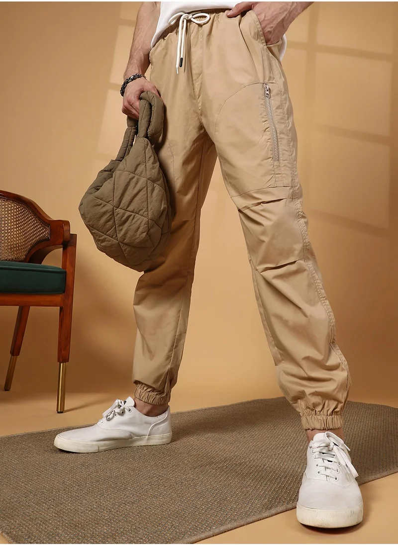 Campus Sutra Men's Khaki Brown Parachute Utility Trousers