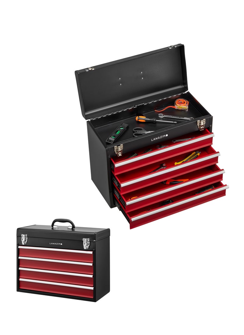 LAWAZIM 4-Drawers Tool Box with Handle -Black- Portable Tool Storage Box with Secure Latches, Multi-Compartment Organizer for Mechanics DIY, and Home Use, Durable Lockable Toolbox with Carrying Handle  - Image 1