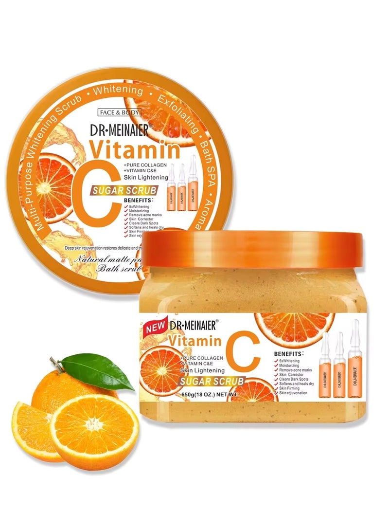 DR.MEINAIER 650G Vitamin C Sugar Scrub with Pure Collagen and Vitamin C E Whitening Skin Lightening Body Scrub Moisturizing Anti Wrinkle Anti Acne Exfoliating Bath Scrub Remove Acne Marks Skin Corrector Firming Natural Scrub - Image 1