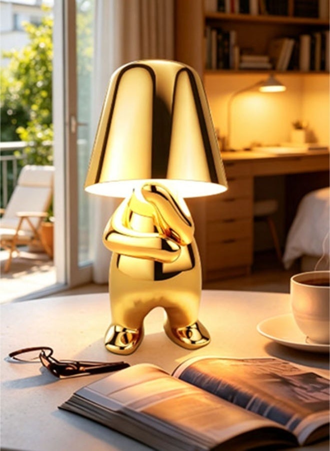 Little Golden Man Desk Lamp,Modern LED Desk Light,Humanoid Design with Touch Control ,Thinker Desk Lamp for Bedroom,Rechargeable Art Desk Lamp, Minimalist Philosopher Sculpture Lamp, Modern Bedside Night Lamp, Bestseller - Image 1