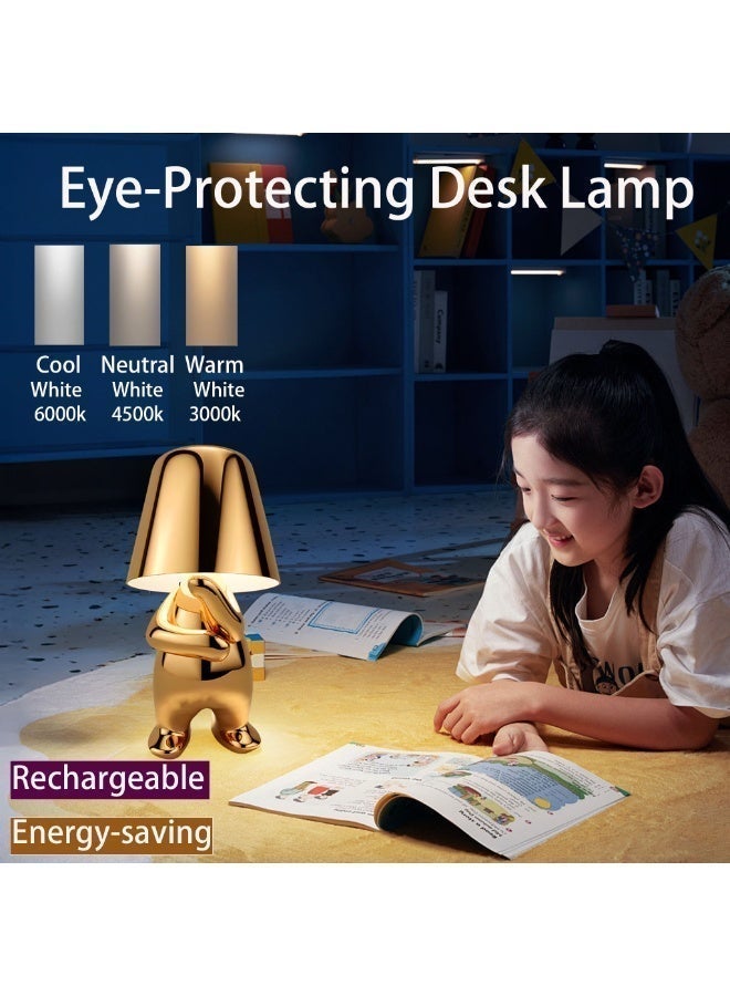 Little Golden Man Desk Lamp,Modern LED Desk Light,Humanoid Design with Touch Control ,Thinker Desk Lamp for Bedroom,Rechargeable Art Desk Lamp, Minimalist Philosopher Sculpture Lamp, Modern Bedside Night Lamp, Bestseller - Image 2