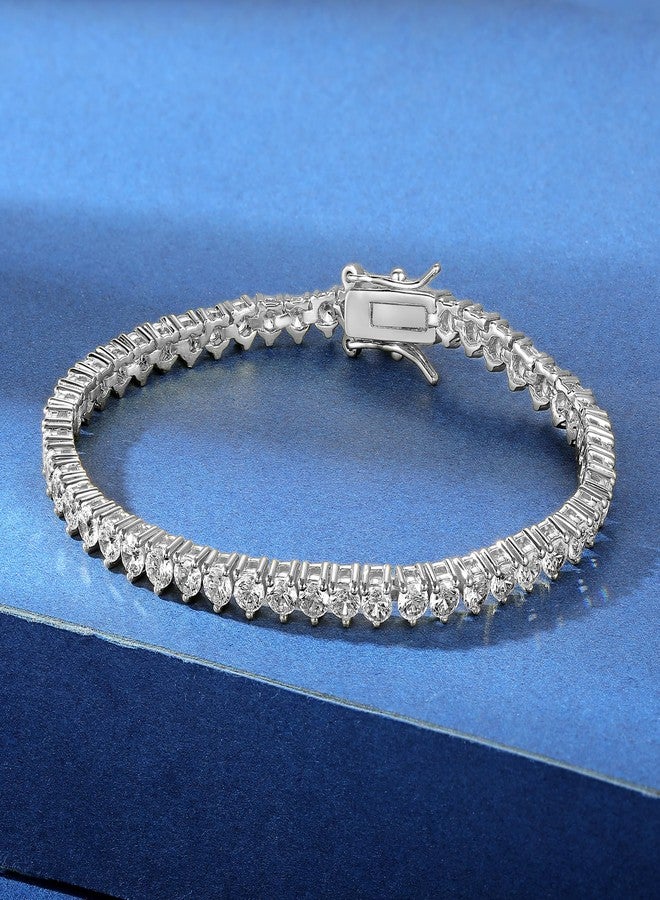 Gemsme 3 Prong Tennis Bracelet, 18K White Gold Plated 4mm Round Cubic Zirconia Bracelet for Women Size 6.5-8.5 Inches, 7.5 inch - Image 2