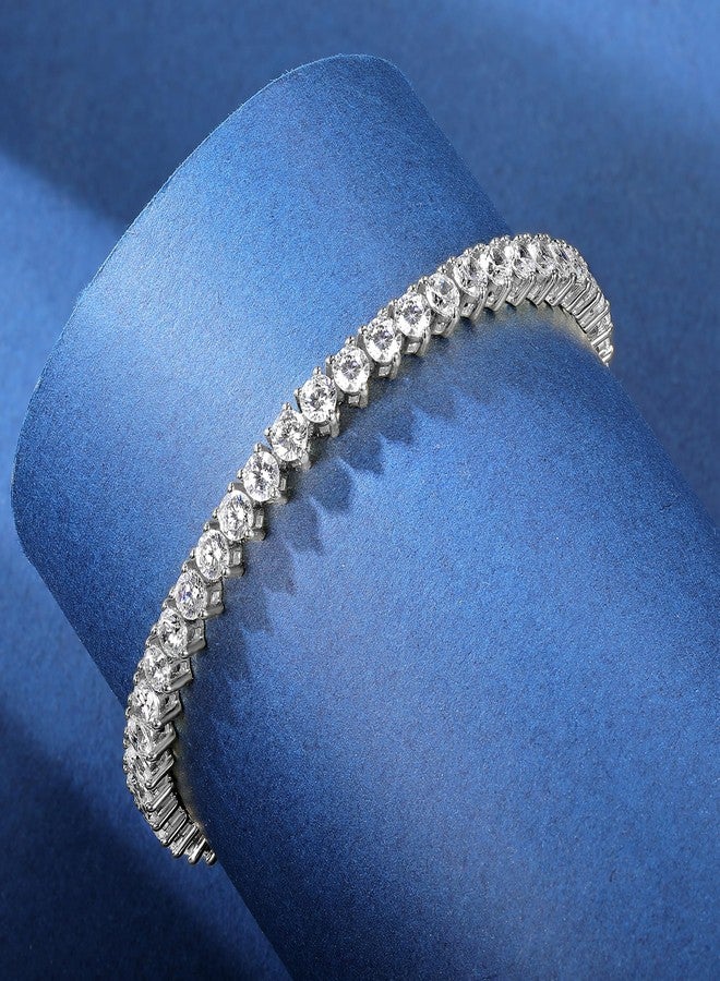 Gemsme 3 Prong Tennis Bracelet, 18K White Gold Plated 4mm Round Cubic Zirconia Bracelet for Women Size 6.5-8.5 Inches, 7.5 inch - Image 3