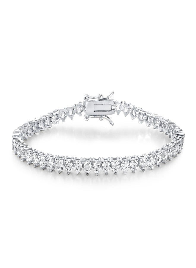 Gemsme 3 Prong Tennis Bracelet, 18K White Gold Plated 4mm Round Cubic Zirconia Bracelet for Women Size 6.5-8.5 Inches, 7.5 inch - Image 1