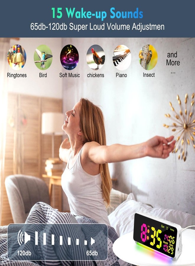 PERSUPER 120db Super Loud Alarm Clock for Heavy Sleepers, Bluetooth Connection, 15 Wake Up Sounds, 7 Color Night Light, Dynamic RGB Color Changing, 0-100% Dimmer, Snooze, Digital Clock for Bedroom - Image 3