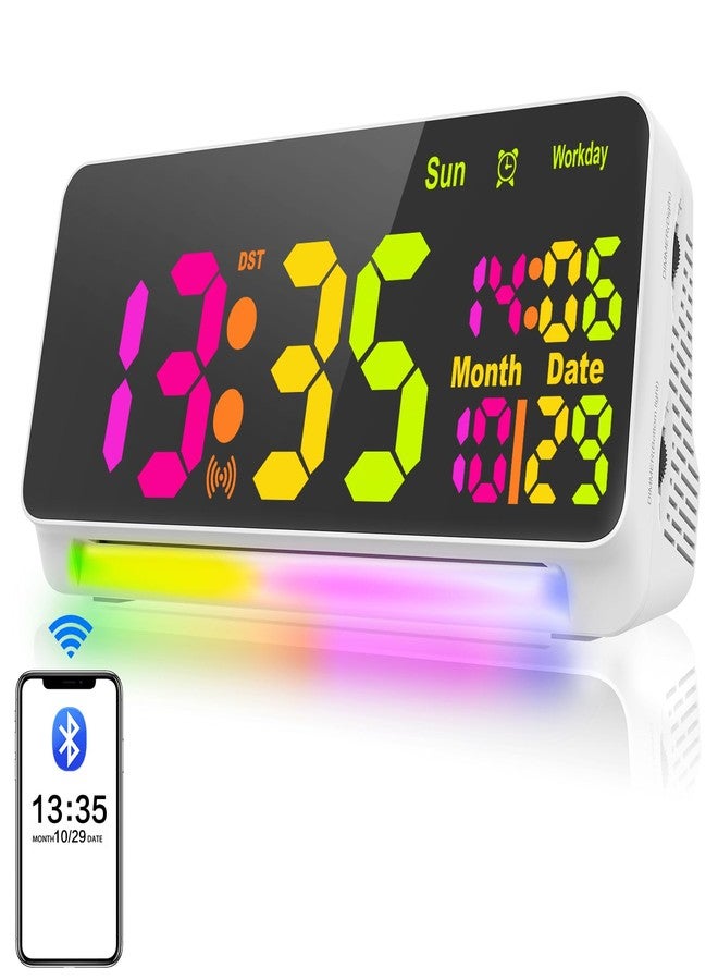 PERSUPER 120db Super Loud Alarm Clock for Heavy Sleepers, Bluetooth Connection, 15 Wake Up Sounds, 7 Color Night Light, Dynamic RGB Color Changing, 0-100% Dimmer, Snooze, Digital Clock for Bedroom - Image 1