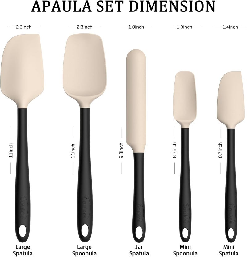 Coukre Silicone Spatula Set of 5,High Temperature Resistant, Food Grade Silicone, Dishwasher Safe, for Baking, Cooking (Beige Black) - Image 3