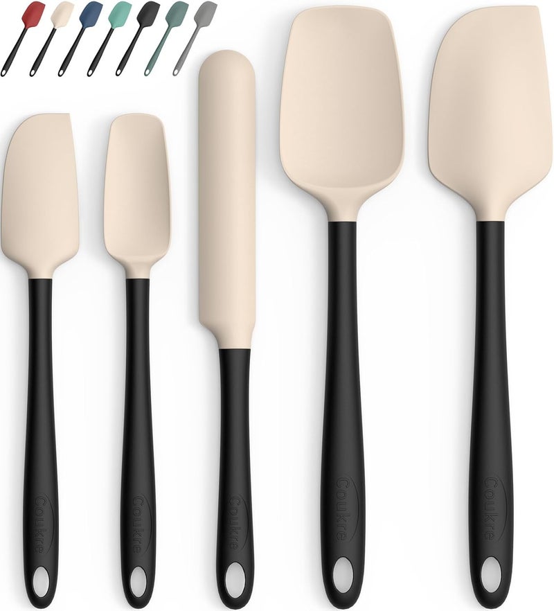 Coukre Silicone Spatula Set of 5,High Temperature Resistant, Food Grade Silicone, Dishwasher Safe, for Baking, Cooking (Beige Black) - Image 1