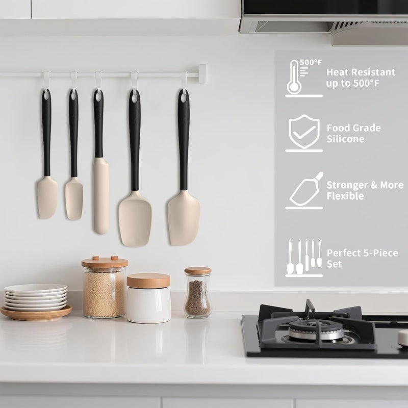 Coukre Silicone Spatula Set of 5,High Temperature Resistant, Food Grade Silicone, Dishwasher Safe, for Baking, Cooking (Beige Black) - Image 5