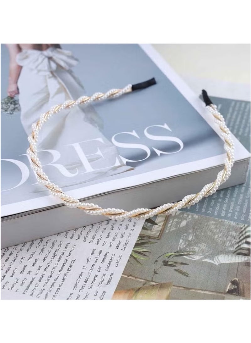 Huitich Elegant Pearl Headband for Girls – Gold Colour Hair Accessory  - Image 2