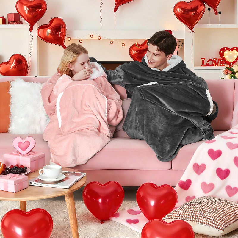 yescool Wearable Blanket Hoodie - Birthday Christmas Gifts for Women Mom Girlfriend, Oversized Flannel Sherpa Cozy Hooded Blanket Sweatshirt Adult With Hood Pocket & Sleeves (Pink Light) - Image 2