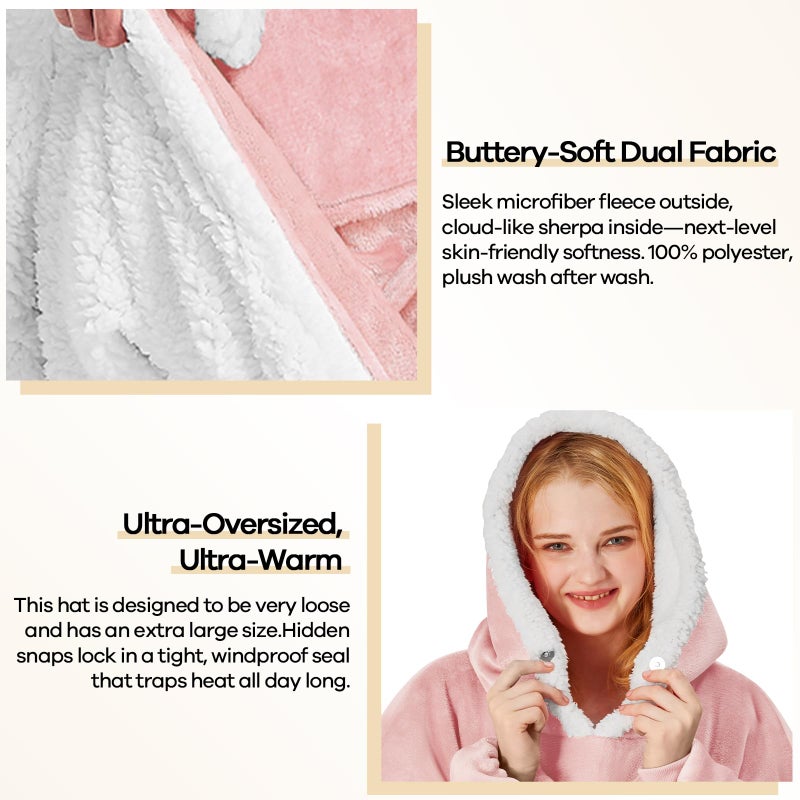 yescool Wearable Blanket Hoodie - Birthday Christmas Gifts for Women Mom Girlfriend, Oversized Flannel Sherpa Cozy Hooded Blanket Sweatshirt Adult With Hood Pocket & Sleeves (Pink Light) - Image 4
